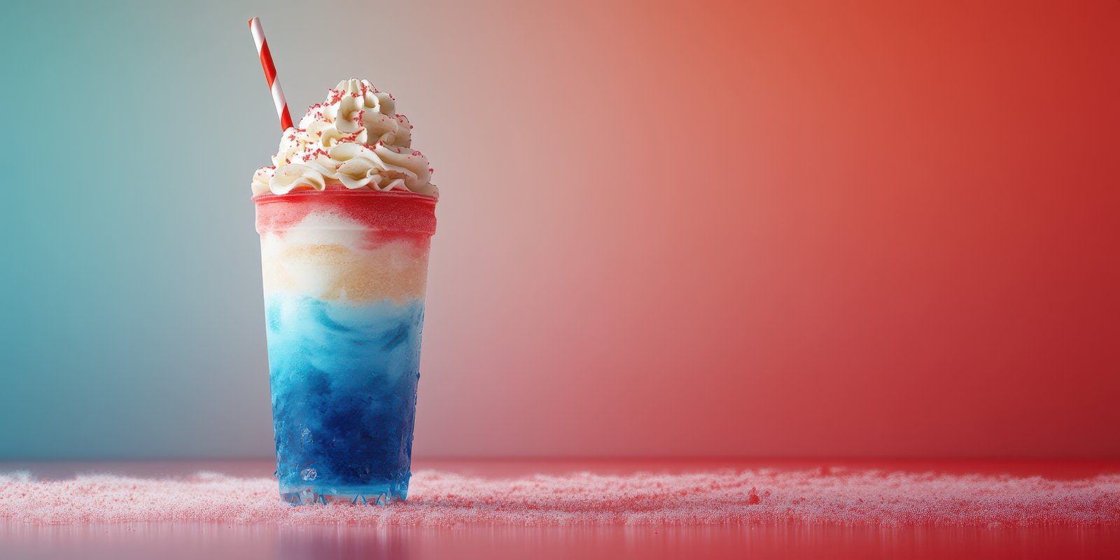 Colorful ice cream sundae topped with whipped cream and a cherry at a summertime gathering